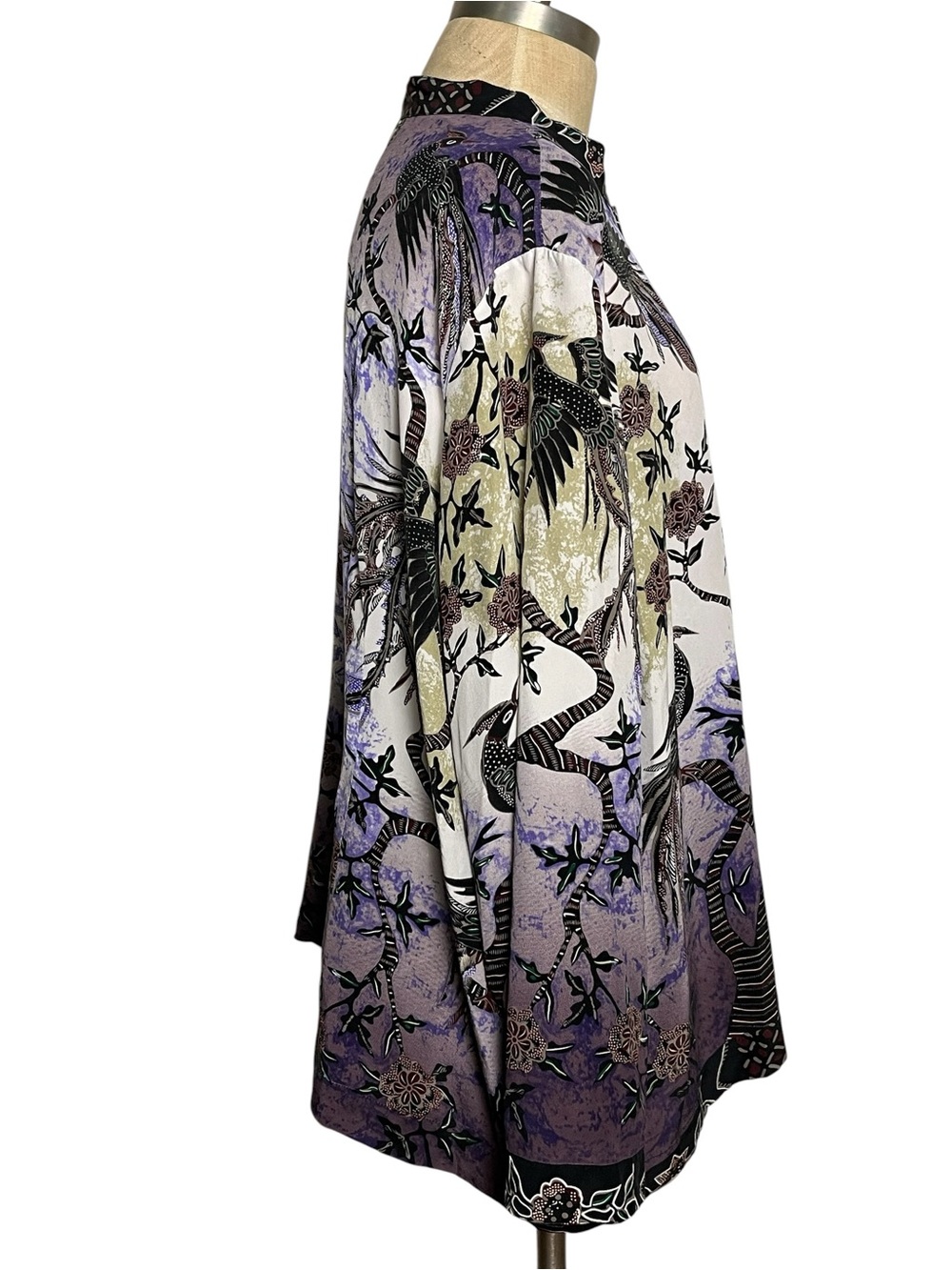 Citron Santa Monica 100% Silk Bird Floral Button Front Tunic Blouse 3X - Picture 3 of 11